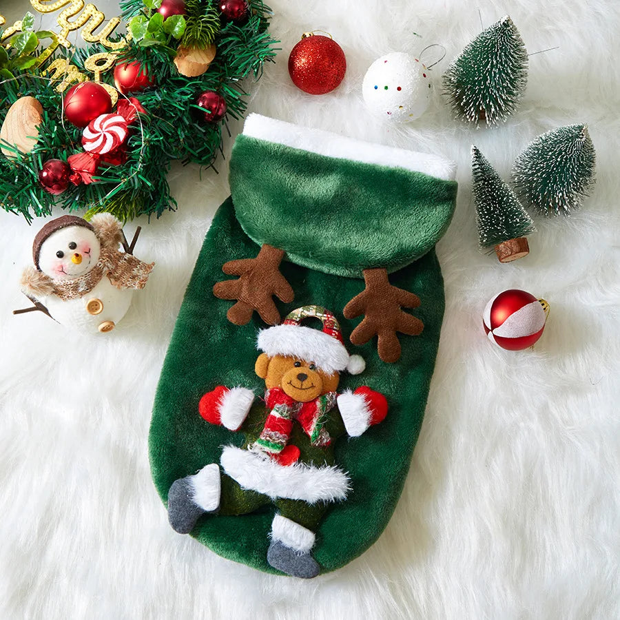 Christmas Dog Clothes Autumn and Winter Flannel Cats Dogs Hoodies Pet Clothes for Small Medium Dogs Christmas Dog Cat Costume