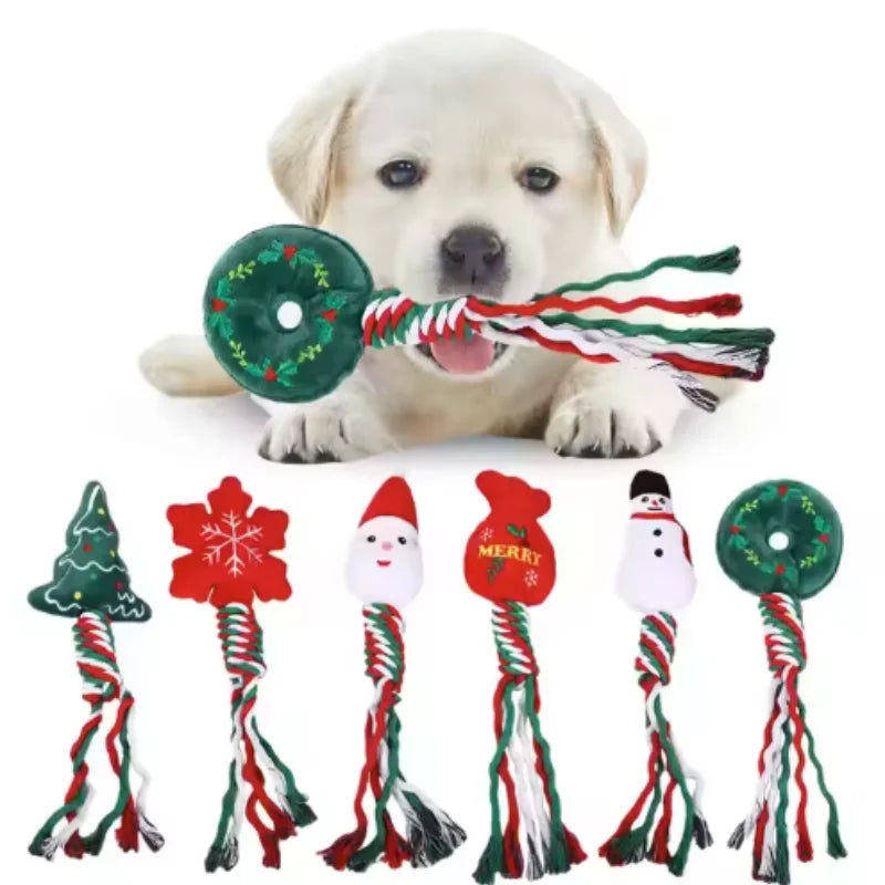 Pets Christmas Supplies Dog Squeakey Chew Toys Cotton Ropes Knot Molar Bite Toy Funny Cute Puppies Interactive Toy Xmas Gift