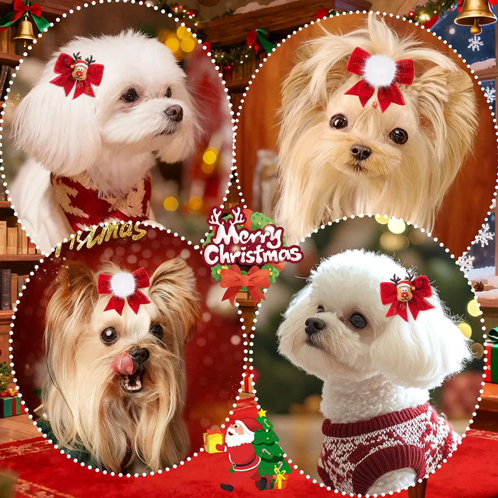 2PCS Dog Hair Clips For Christmas Party Red Style Dog Bows With Metal Clips Puppy Hair Accessories Cute Pet Supplies For Dogs