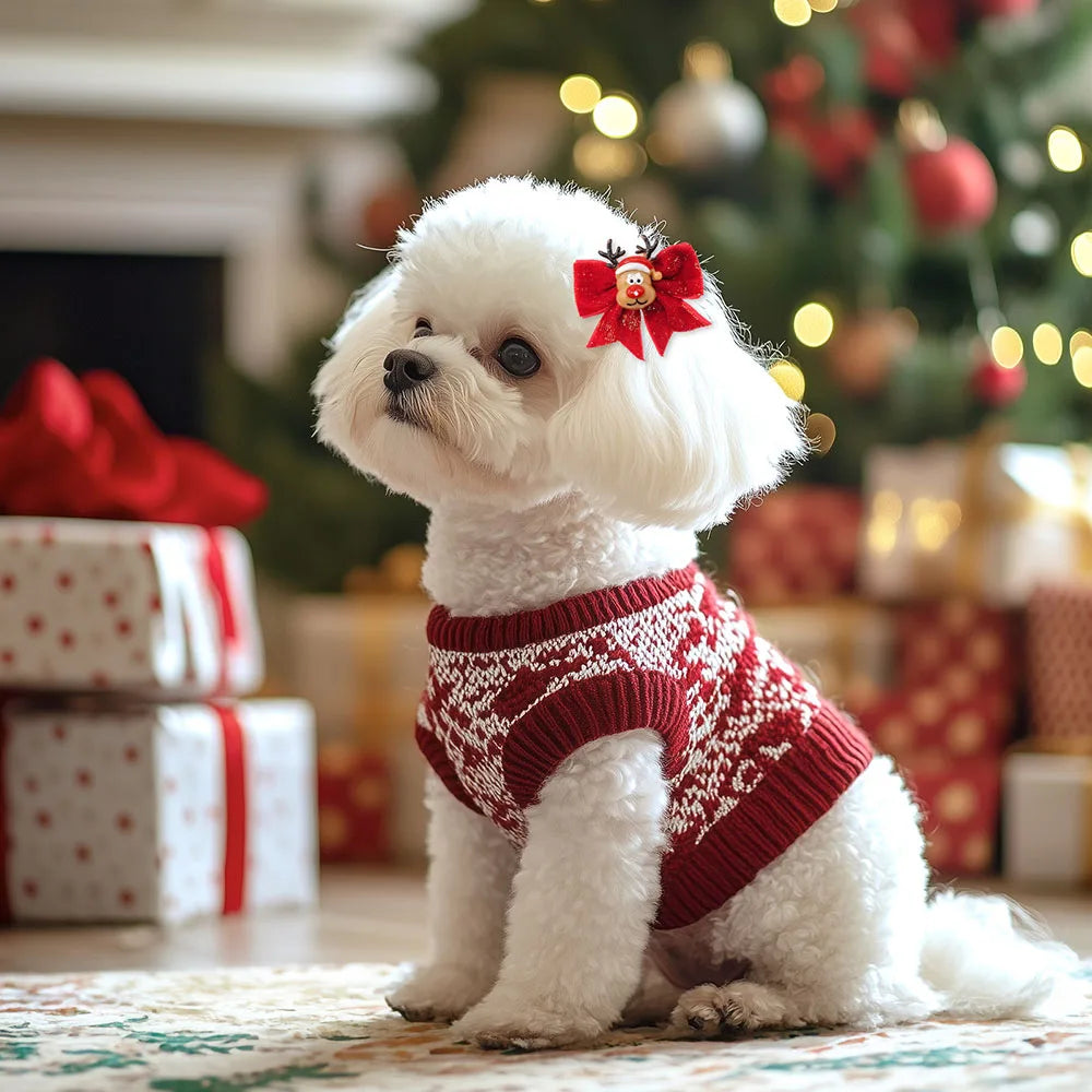 2PCS Dog Hair Clips For Christmas Party Red Style Dog Bows With Metal Clips Puppy Hair Accessories Cute Pet Supplies For Dogs