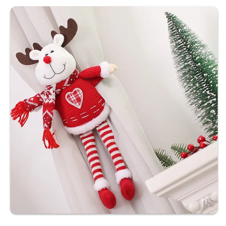 Christmas Curtain Decoration Christmas Doll Santa Claus Elk Snowman Home Ornaments Christmas New Year Party Decorations Gifts