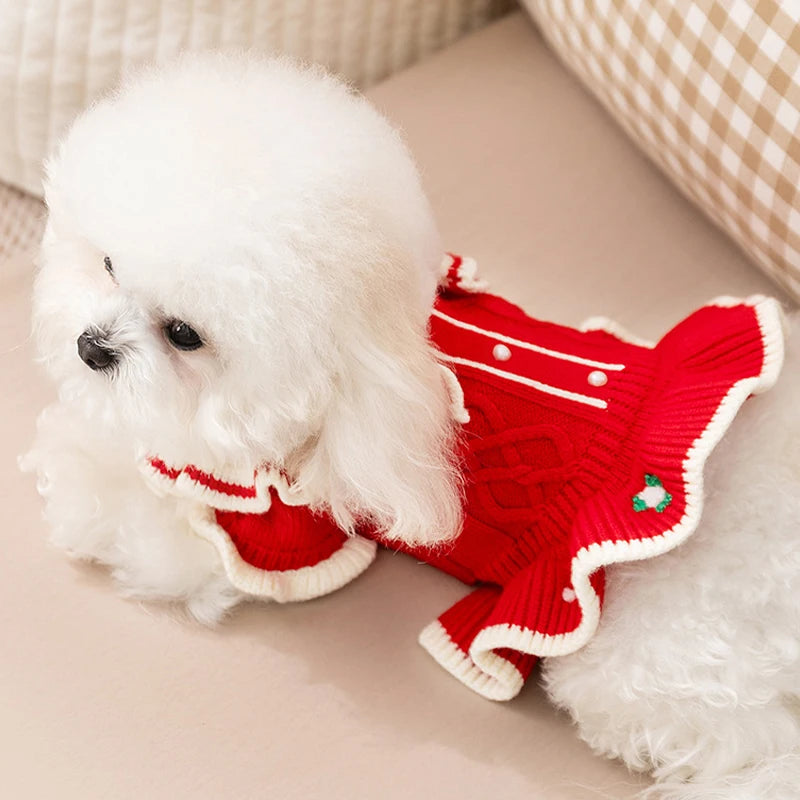 Cute Dog Sweater Dress Puppy Winter Clothes Girls Dog Costume Cotton Cat Clothing Chihuahua Bichon Pet Warm Coat Dog Sweaters