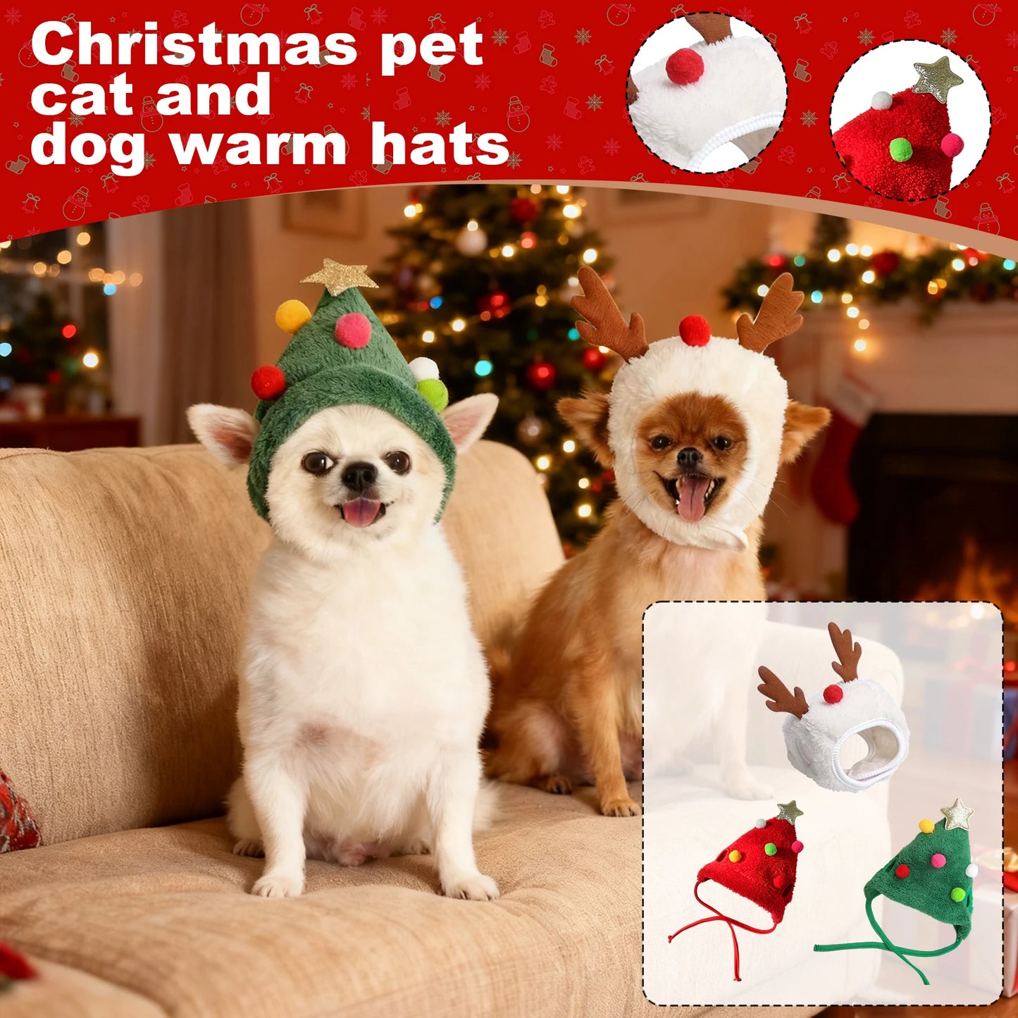 Christmas Pet Hat Small Medium Cats Dogs Xmas Pet Headwear Autumn Winter Christmas Hat Holiday Costume Accessories Pet Supplies