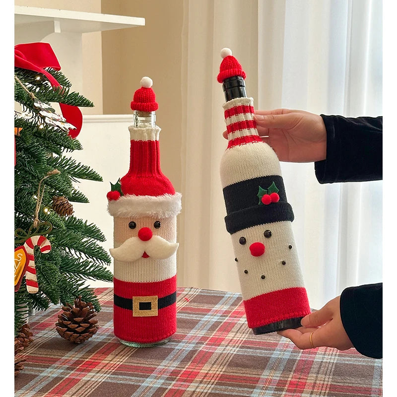 Christmas Supplies Christmas Home Decorations Knitted Wine Bottle Cover for Red Wine Champagne Bottles Restaurant Party Supplies