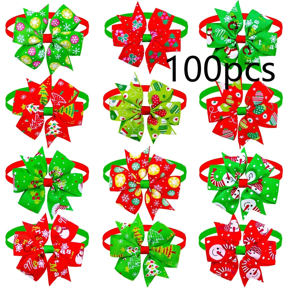 50/100pcs Dog Christmas Bow Tie Christmas Pet Supplies Dog Accessories Small Dogs Cat  Bowties Neckteis Dogs Holiday Products
