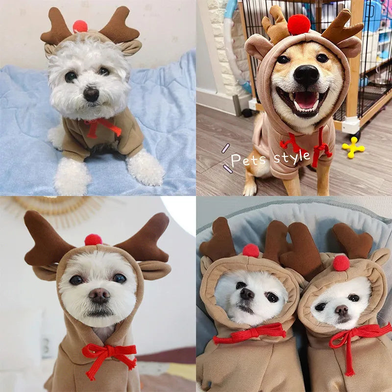 Pet Clothes for Christmas Cosplay Elk Dog Hoodies, Small and Medium-sized Dogs for Winter Leisure and Warmth