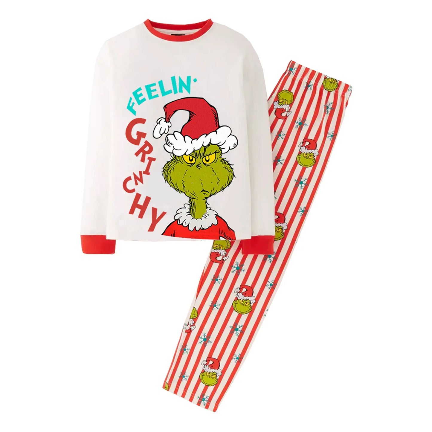  Family Christmas Cartoon Print Pajamas Set, Cozy Holiday Pjs For Photo Shoots & Christmas Morning, Festive Family Sleepwear