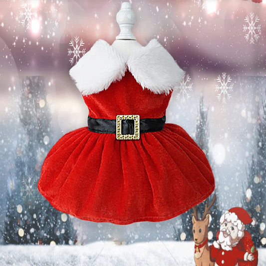 Cute Pet Dresses Christmas Festival Party Costume for Small Dogs Cats Red Princess Skirt Gifts Yorkshire French Bulldog Clothes