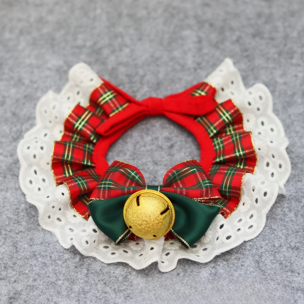 Pet Bib Drool Towel Lace Bib Dog Cat Lace Neck Collar Christmas and New Year Drool Towel Puppy Accessories for Small Dogs