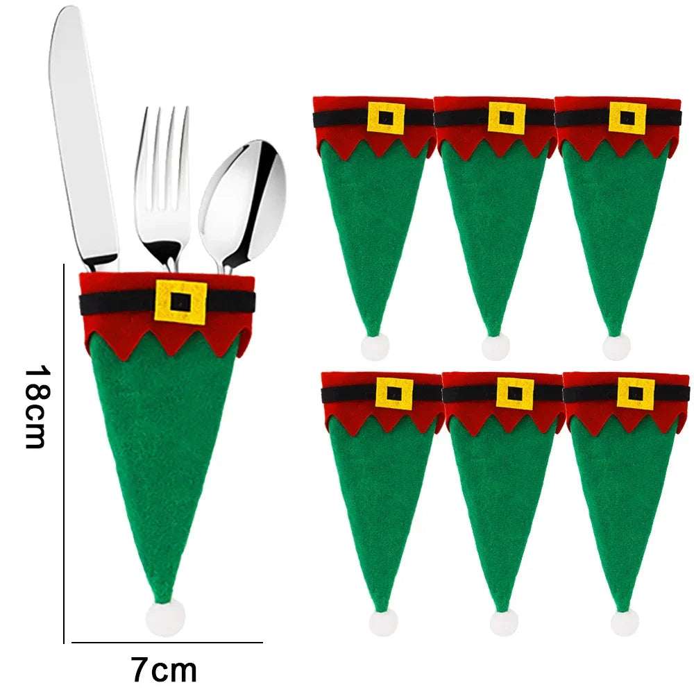 Christmas Cutlery Holder Set – Mini Santa Hat Tableware Bags (1–10 pcs)