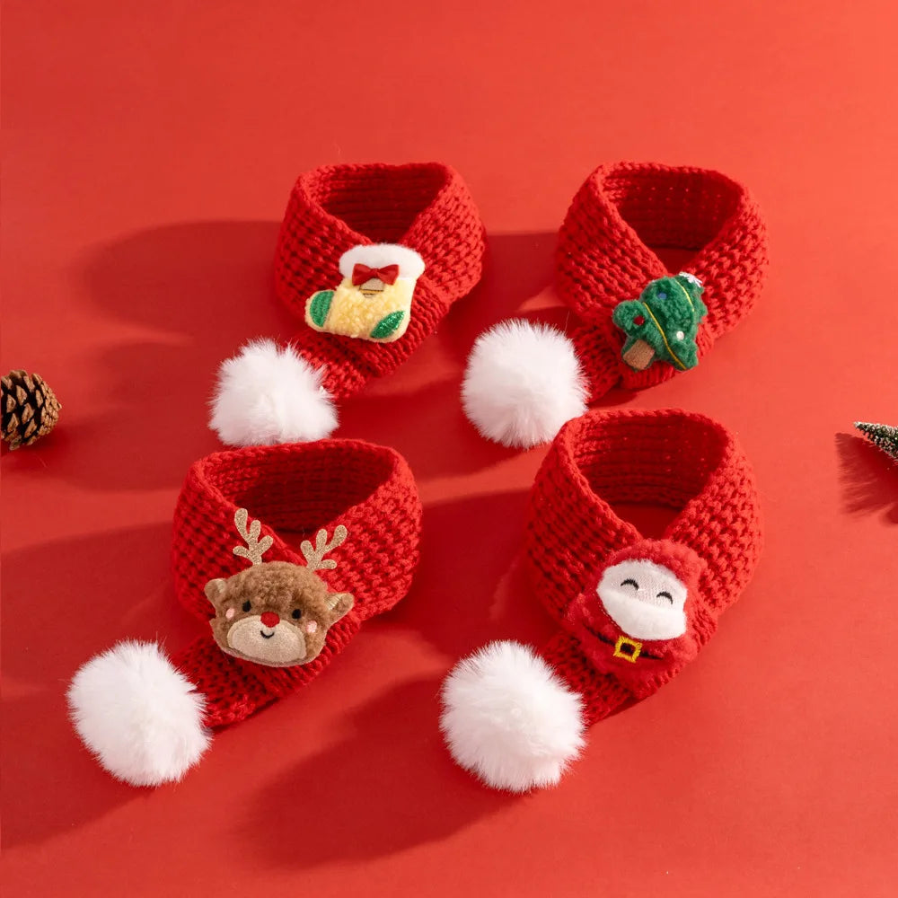 Christmas Cat Hat Cat Knitted Scarf Set Soft Winter Christmas Soft Santa Claus Costume Scarf For Dog Cats Pet Xmas Cat Supplies