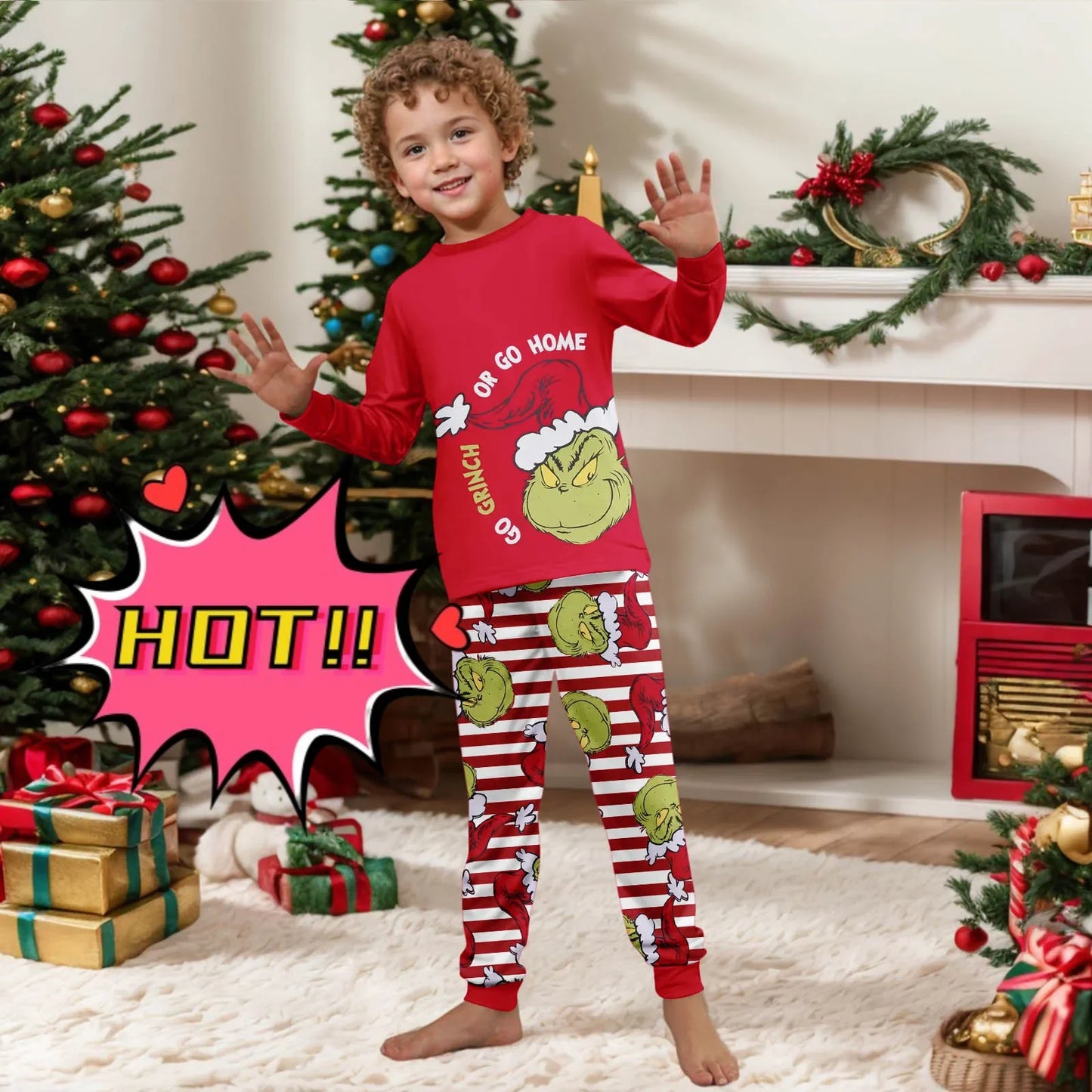 Christmas Print Cute Family Set Pajamas, Home Clothes, Family Set Long Sleeve Top Pants Set