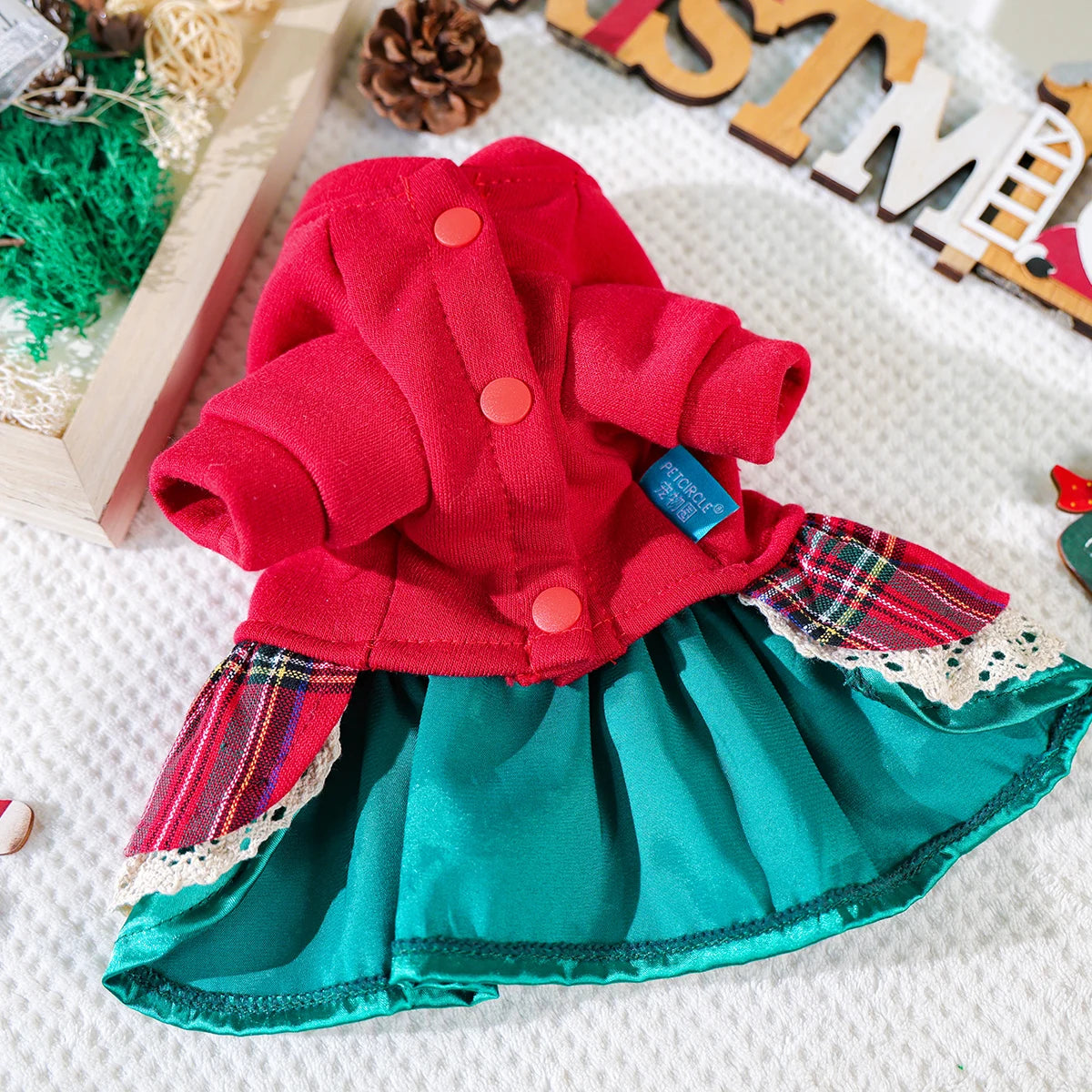 Pet Clothes Snowflake Elk Christmas Dress Red Winter Thickened Clothing Christmas Costume with Bow Decoration