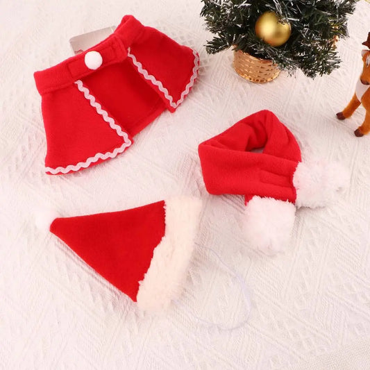 Cute Winter Pet Cloak Dog Cat Christmas Clothes Warm Puppy Santa Red Scarf Hat Head Funny Christmas Pet Costume Dog Cat Cloaks