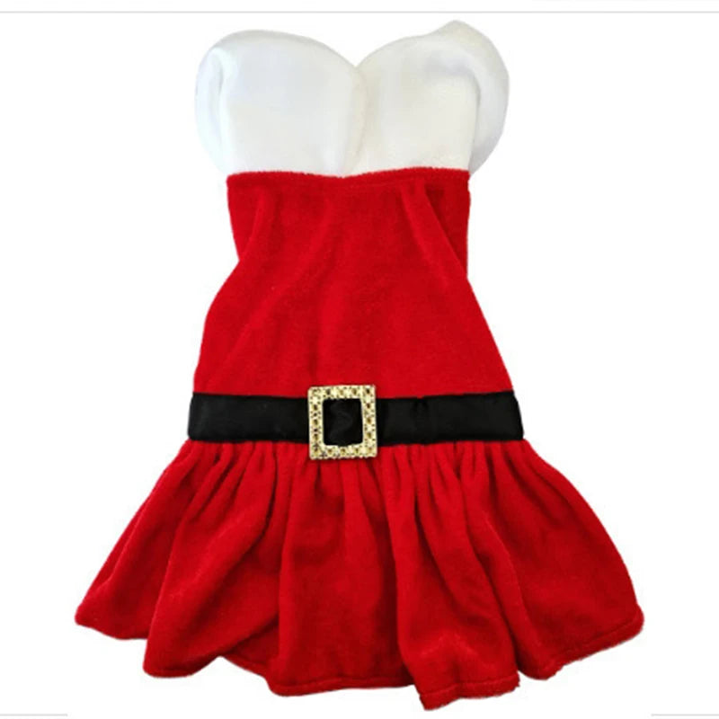 Cute Pet Dresses Christmas Festival Party Costume for Small Dogs Cats Red Princess Skirt Gifts Yorkshire French Bulldog Clothes