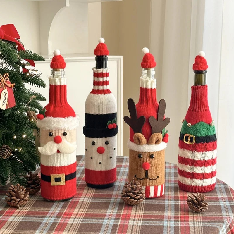 Christmas Supplies Christmas Home Decorations Knitted Wine Bottle Cover for Red Wine Champagne Bottles Restaurant Party Supplies