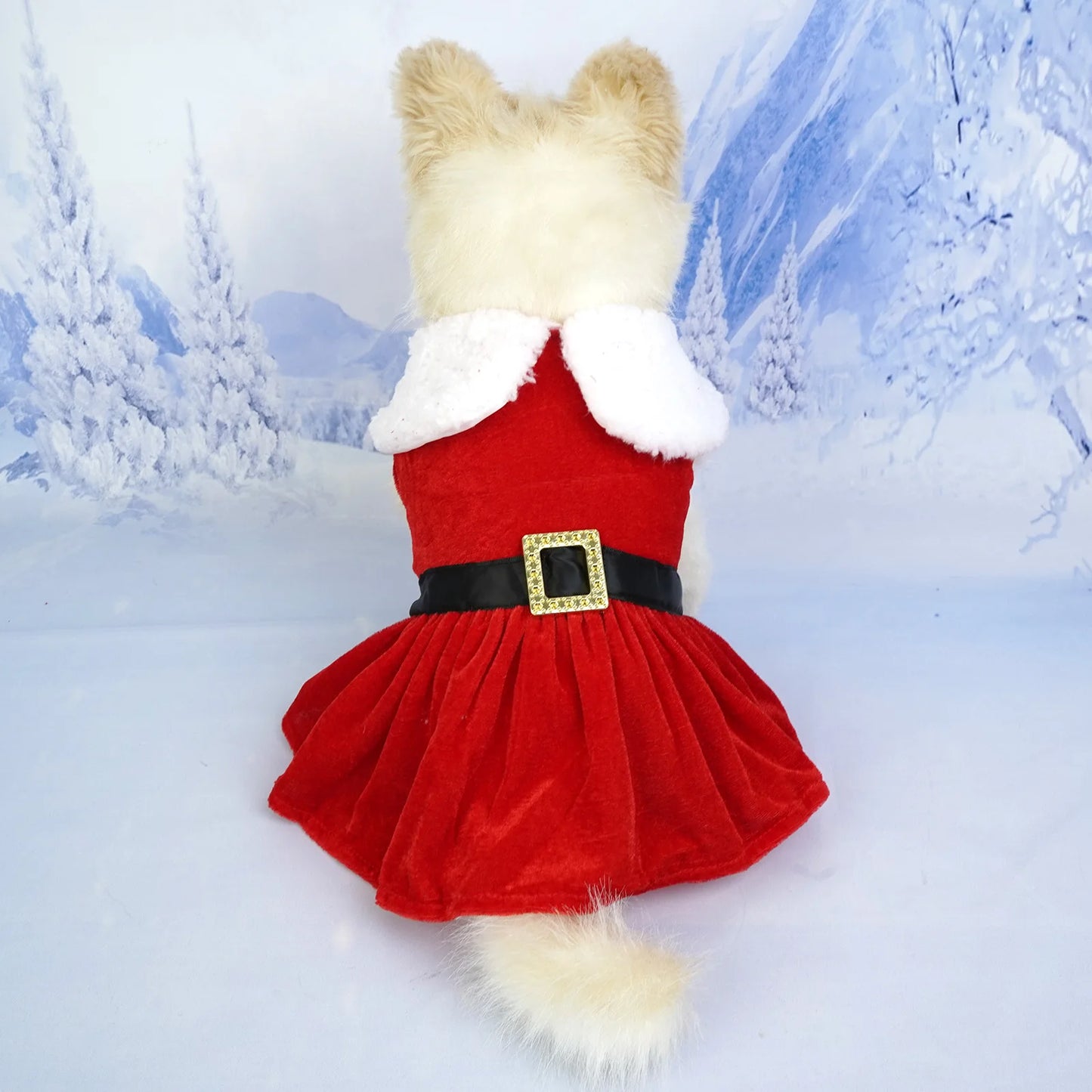 Cute Pet Dresses Christmas Festival Party Costume for Small Dogs Cats Red Princess Skirt Gifts Yorkshire French Bulldog Clothes