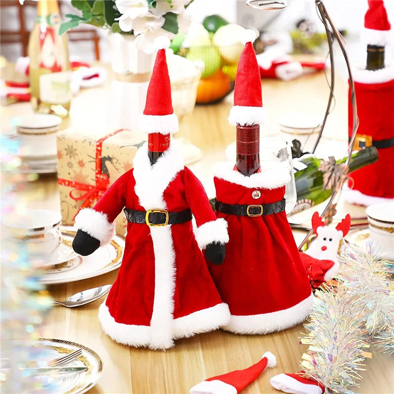 Creative Christmas Wine Bottle Decoration Set Gold Velvet Dress Sleeve Wine Bottle Bag Sleeve Christmas Table Decoration
