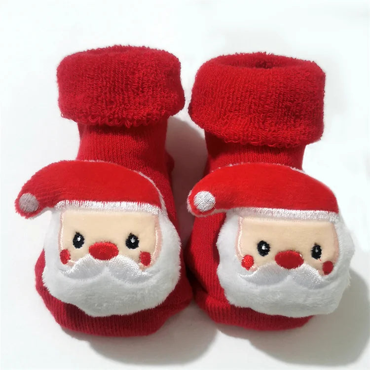 Baby Boys Girls Christmas Red Socks Spring Autumn Winter Anti Slip Cotton Soft Cartoon Floor Sock with Santa Claus Snowman Decor
