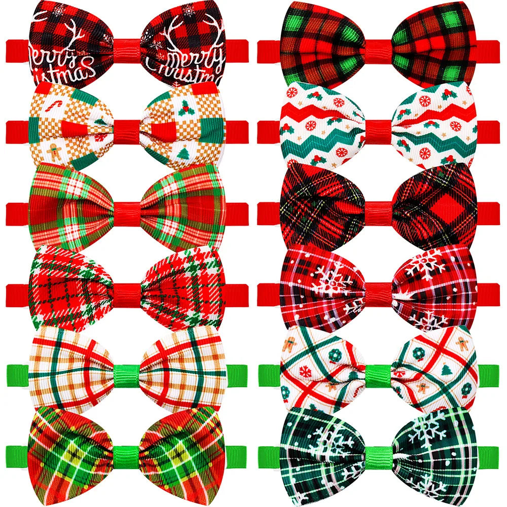 10/30PCS Plaid Pet Cat Dog Bowtie Christmas Puppy Bowties for Adjustable Pet Dog Necktie Collar Dog Accessories for Small Dogs