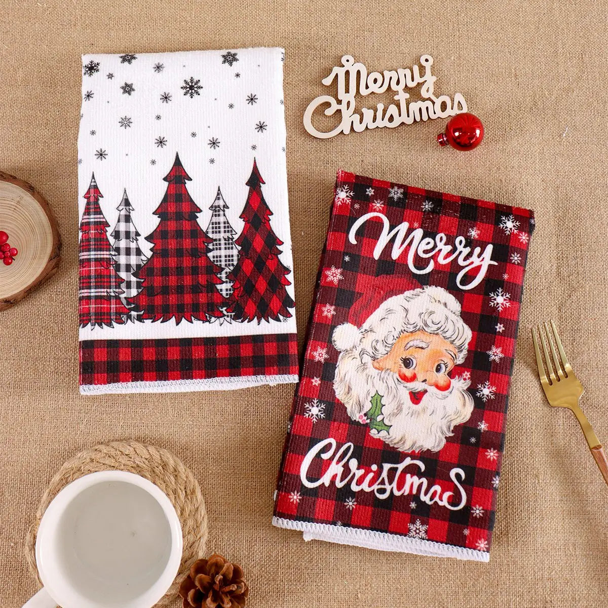 2pcs Christmas Kitchen Towels Merry Christmas Decoration 2025 Xmas Santa Claus Dish Towel Navidad Natal Gifts New Year 2026