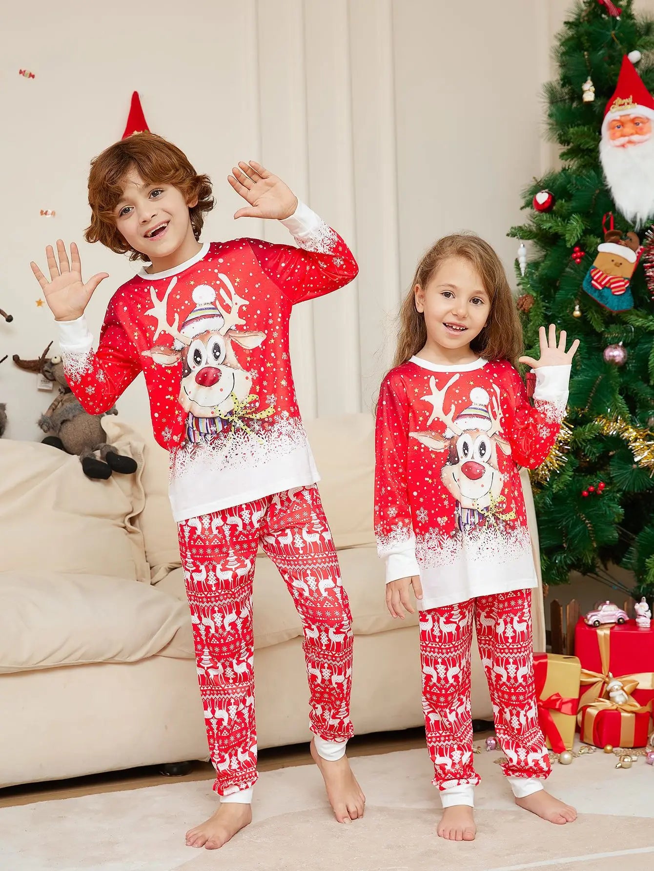 Christmas Family Pajamas – Reindeer Print Matching Nightwear for Adults & Kids