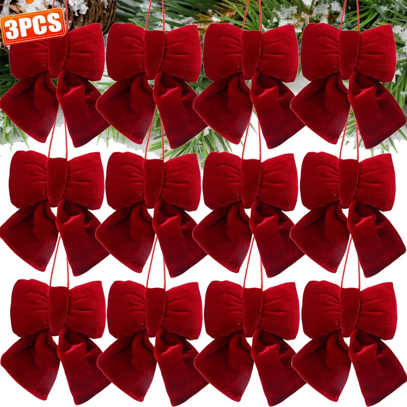1/3pcs Large Red Velvet Christmas Bow Ornaments Xmas Tree Bowknot Hanging Pendant for Holiday New Year Party Gifts Decoration