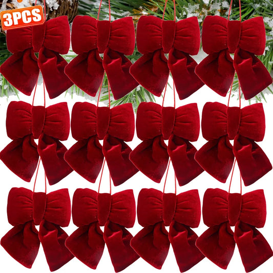 1/3pcs Large Red Velvet Christmas Bow Ornaments Xmas Tree Bowknot Hanging Pendant for Holiday New Year Party Gifts Decoration