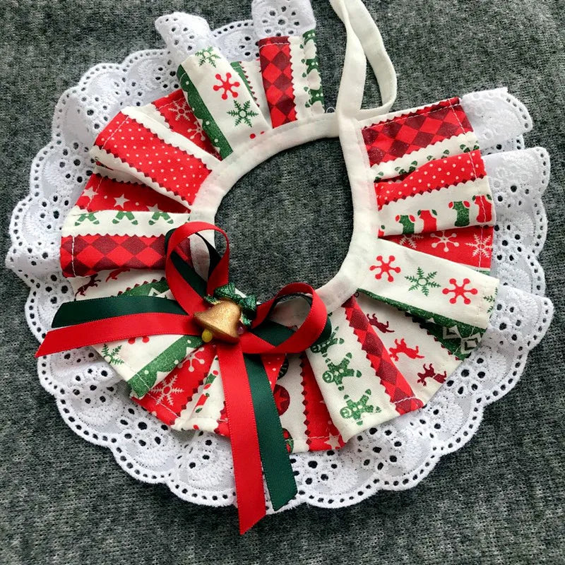 Pet Christmas Tie Bib Drool Towel Christmas Plaid Snowflake Triangle Scarf Bell Decoration Dog Accessories for Small Dogs Puppy
