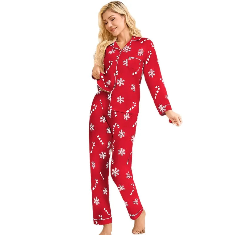 Autumn and Winter New Women's Christmas New Year Holiday Pajamas Long-Sleeved Long Pants Christmas Pajamas Homewear Set 2025