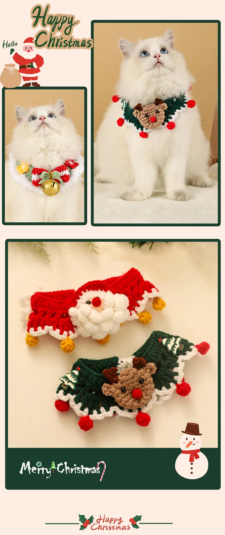Pet Clothing Costume Christmas Cat Collar Hand-Knitted Pet Scarf Cute Xmas Kitty Santa Costume Clothing Christmas Party Supplies
