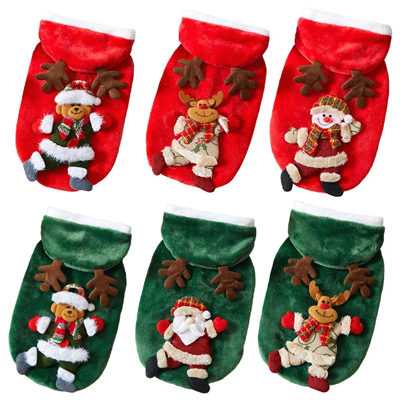 Christmas Dog Clothes Autumn and Winter Flannel Cats Dogs Hoodies Pet Clothes for Small Medium Dogs Christmas Dog Cat Costume