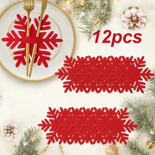 12pcs Christmas Felt Cutlery Holders with Tree Snowflake Design Merry Christmas Decoration for Home 2025 Navidad Natal New Year