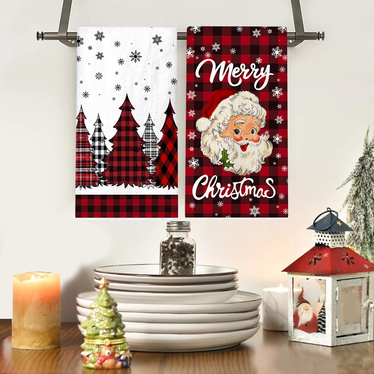 2pcs Christmas Kitchen Towels Merry Christmas Decoration 2025 Xmas Santa Claus Dish Towel Navidad Natal Gifts New Year 2026