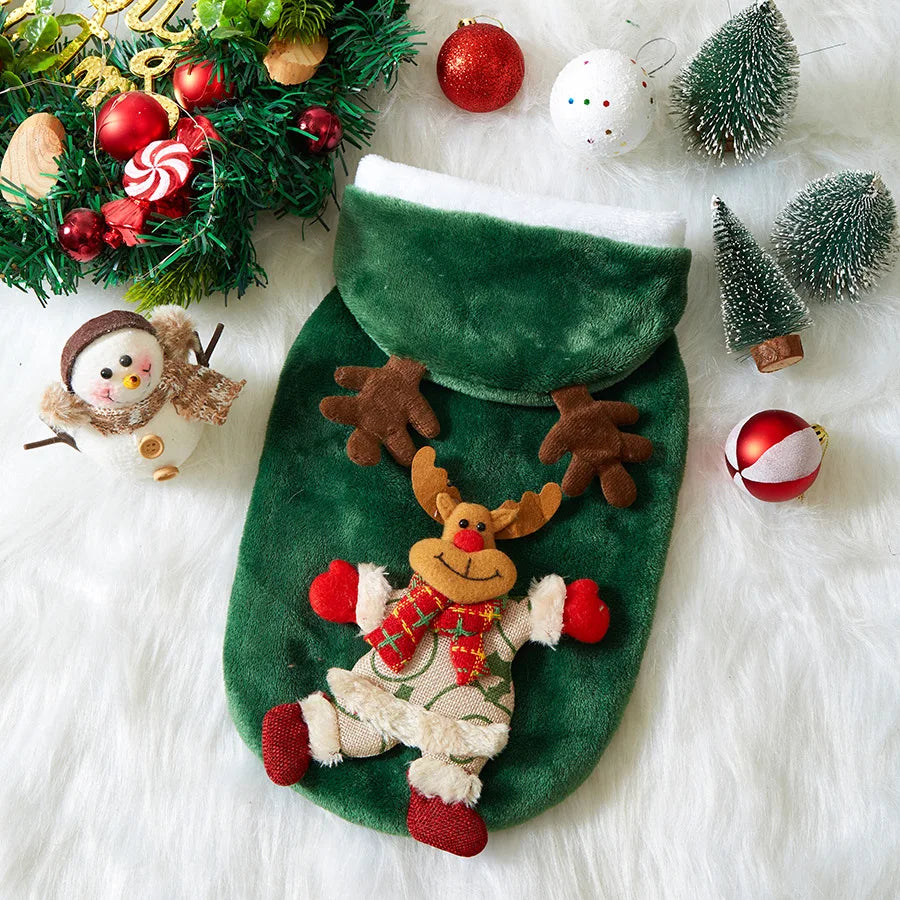 Christmas Dog Clothes Autumn and Winter Flannel Cats Dogs Hoodies Pet Clothes for Small Medium Dogs Christmas Dog Cat Costume