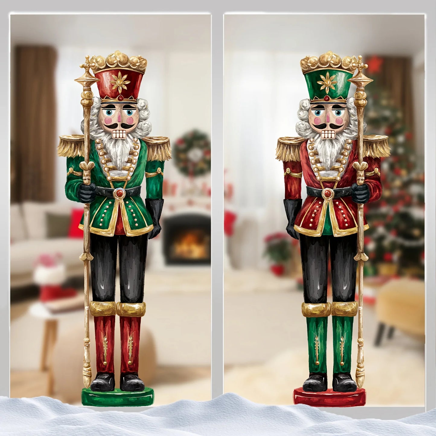 Nutcracker Soldier Christmas Window Clings Large Electrostatic Sticker Christmas Party Decorations Festive Supplies Door Sticker