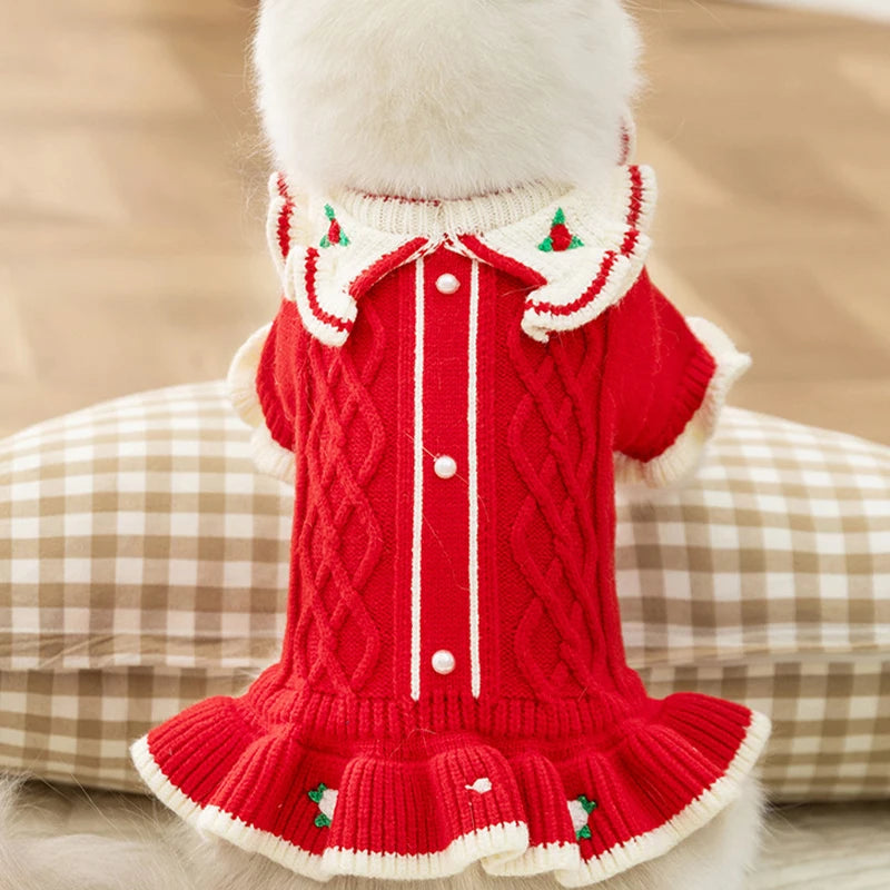 Cute Dog Sweater Dress Puppy Winter Clothes Girls Dog Costume Cotton Cat Clothing Chihuahua Bichon Pet Warm Coat Dog Sweaters