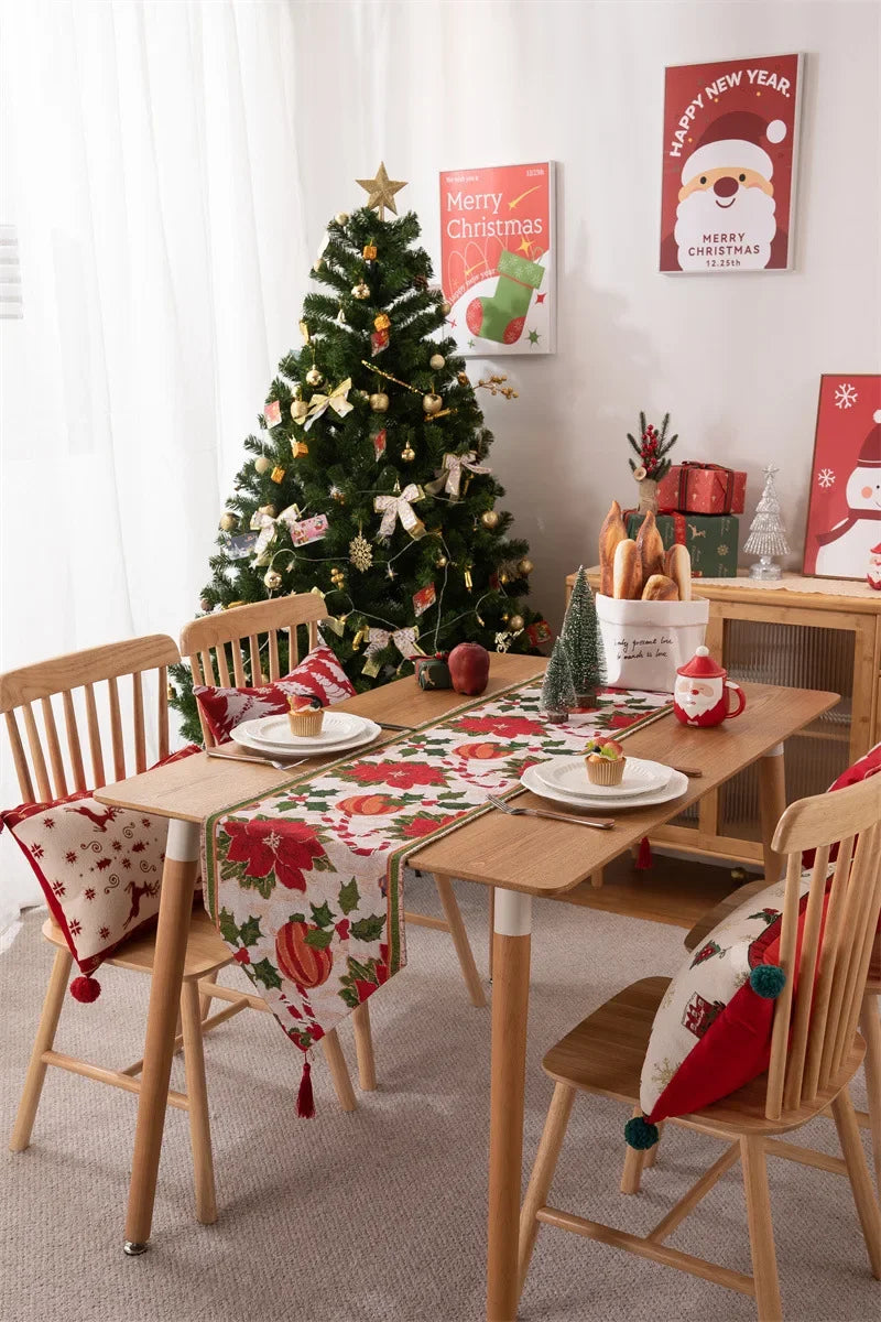 Christmas Table Runner Soft Durable Seasonal Winter Xmas Holiday Kitchen Dining Table Decoration for Indoor Outdoor Home Party