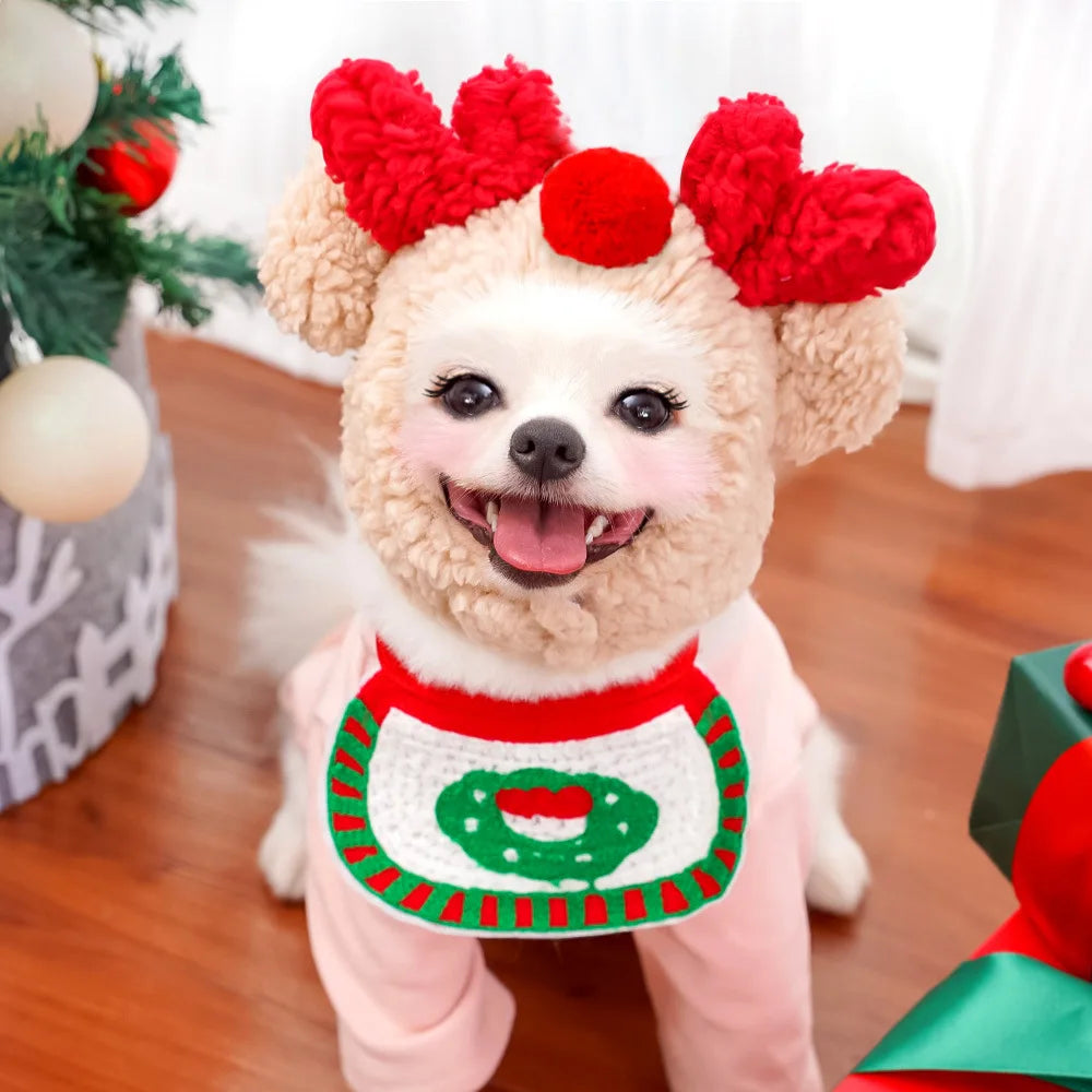 Cosplay Christmas Pet Hat Cute Cartoon Antlers Saliva Towel for Dog Cat Up Supplies Scarf Elk Gift Winter Clothes Pet Accessory