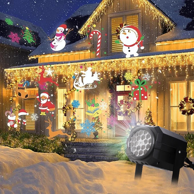 NEW Christmas Projector Lights Outdoor Holiday Laser 16 Pattern Slide LED Projection Lamp for Indoor Party Christmas Decoration
