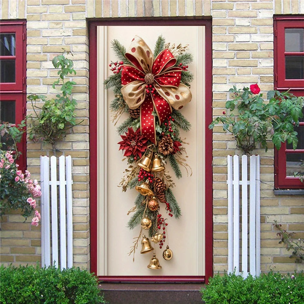 Christmas Wall Hanging Decoration – Red Bells & Green Leaves Holiday Decor