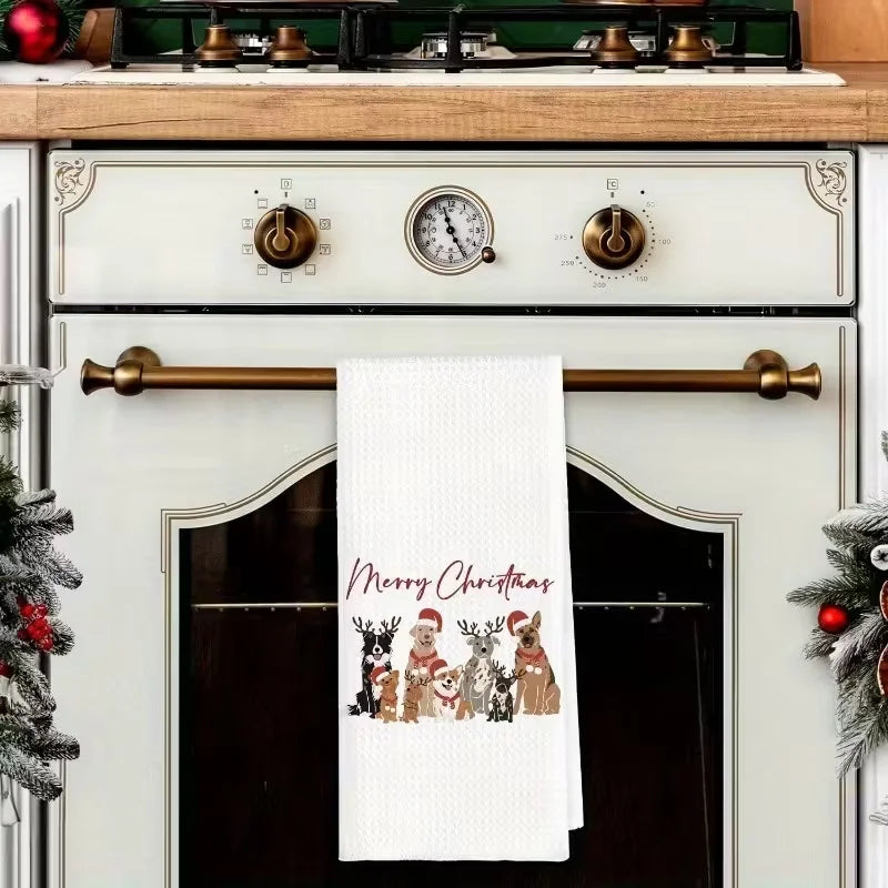 Christmas Kitchen Towel Set - Quick-Drying Dishcloths, Tea Towels, and Hand Towels - Red and Green Plaid with Elf, Snowflake, and Heart Patterns - Soft Holiday Decorations, Suitable for Christmas Trees and Table Settings - Ma