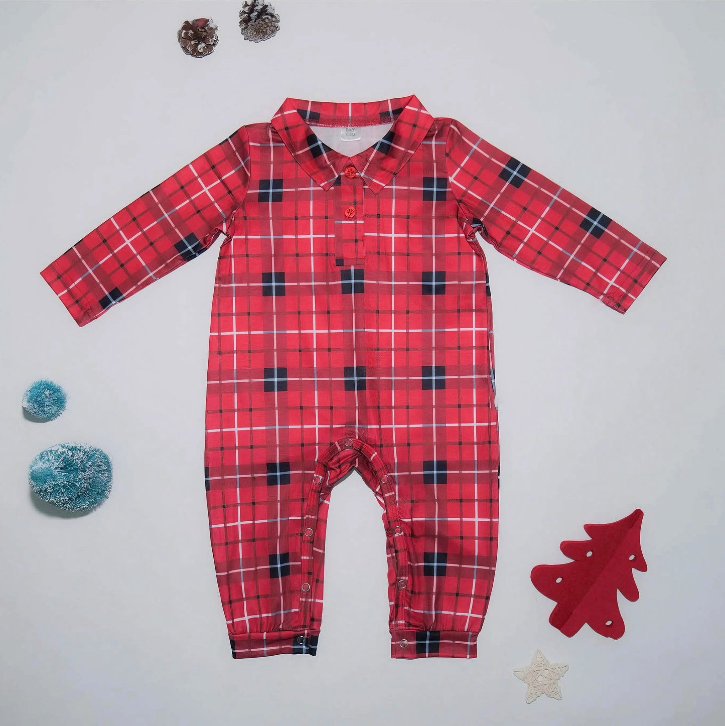 Christmas Pajama Set: Red checkered printed shirt + long pants 2-piece set, baby and dog jumpsuit for Christmas