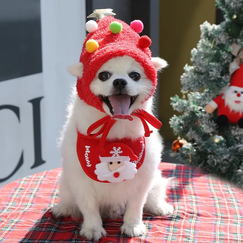 Cosplay Christmas Pet Hat Cute Cartoon Antlers Saliva Towel for Dog Cat Up Supplies Scarf Elk Gift Winter Clothes Pet Accessory
