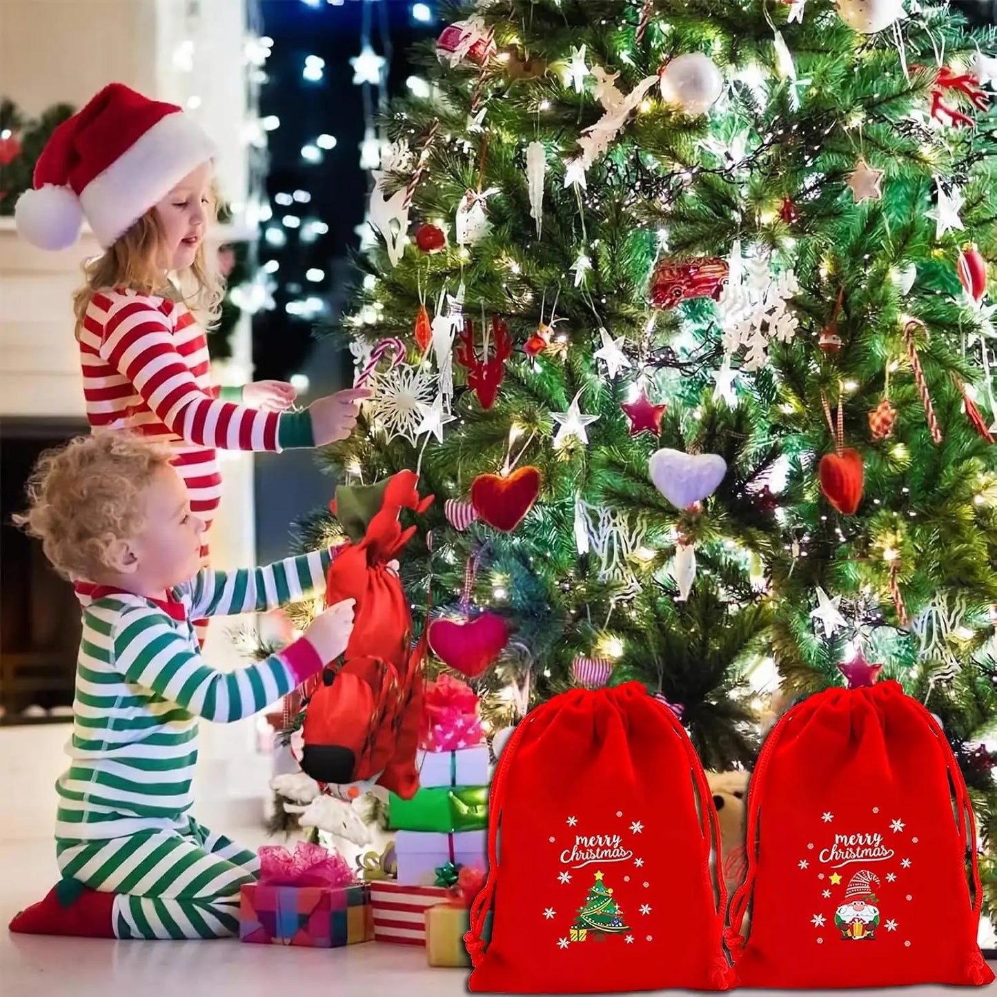 1/6/30pcs Christmas Velvet Drawstring Candy Gift Bag Small Wrapping Bag for Present Party Biscuit Jewelry Pouch New Year Storage