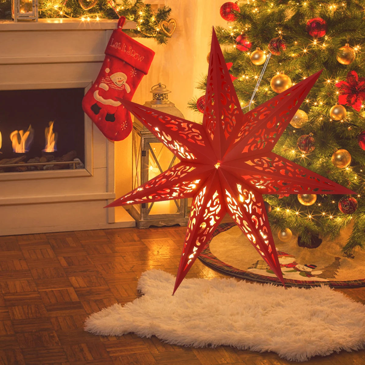 Christmas Paper Star Pendant Merry Christmas Decorations for Home 2025 Navidad Xmas Tree Hanging Lampshades Ornament New Year