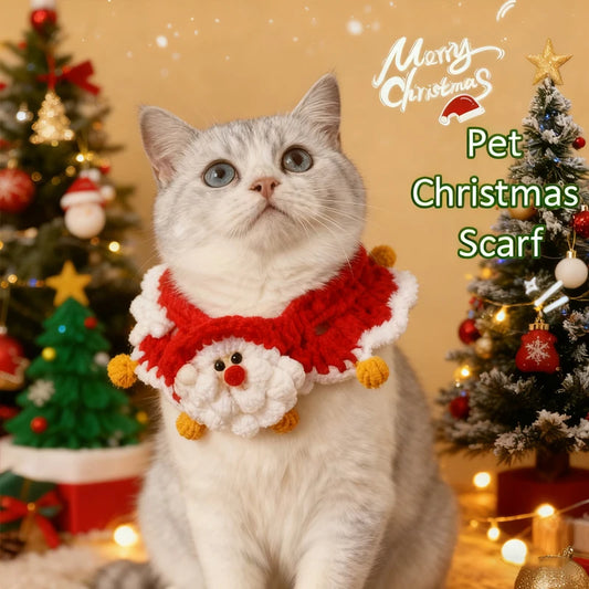 Pet Clothing Costume Christmas Cat Collar Hand-Knitted Pet Scarf Cute Xmas Kitty Santa Costume Clothing Christmas Party Supplies