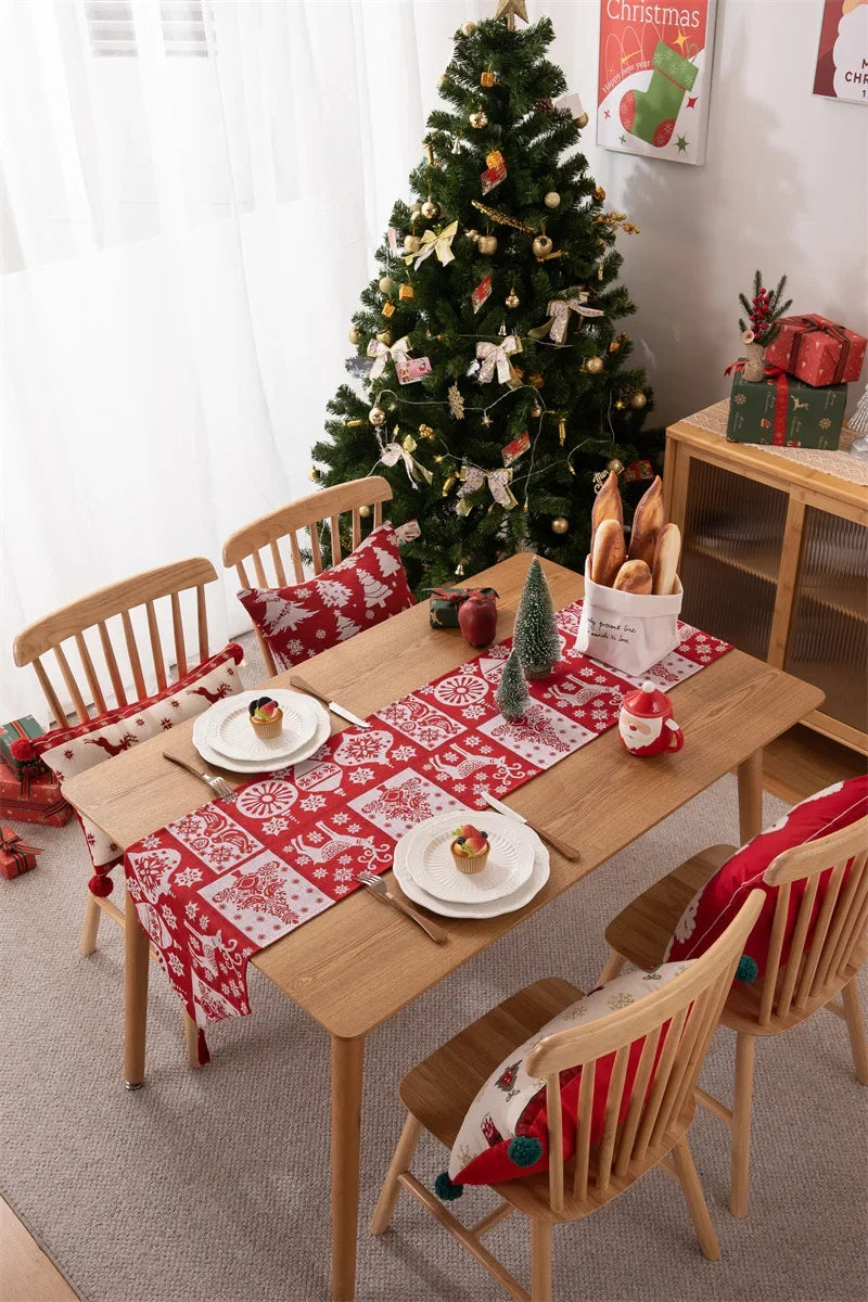 Christmas Table Runner Soft Durable Seasonal Winter Xmas Holiday Kitchen Dining Table Decoration for Indoor Outdoor Home Party