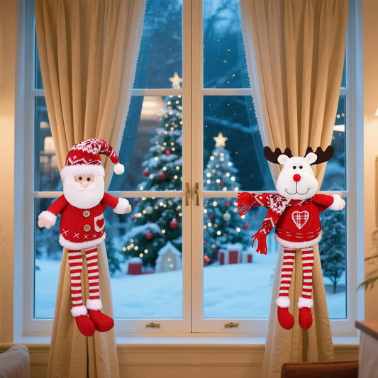 Christmas Curtain Decoration Christmas Doll Santa Claus Elk Snowman Home Ornaments Christmas New Year Party Decorations Gifts