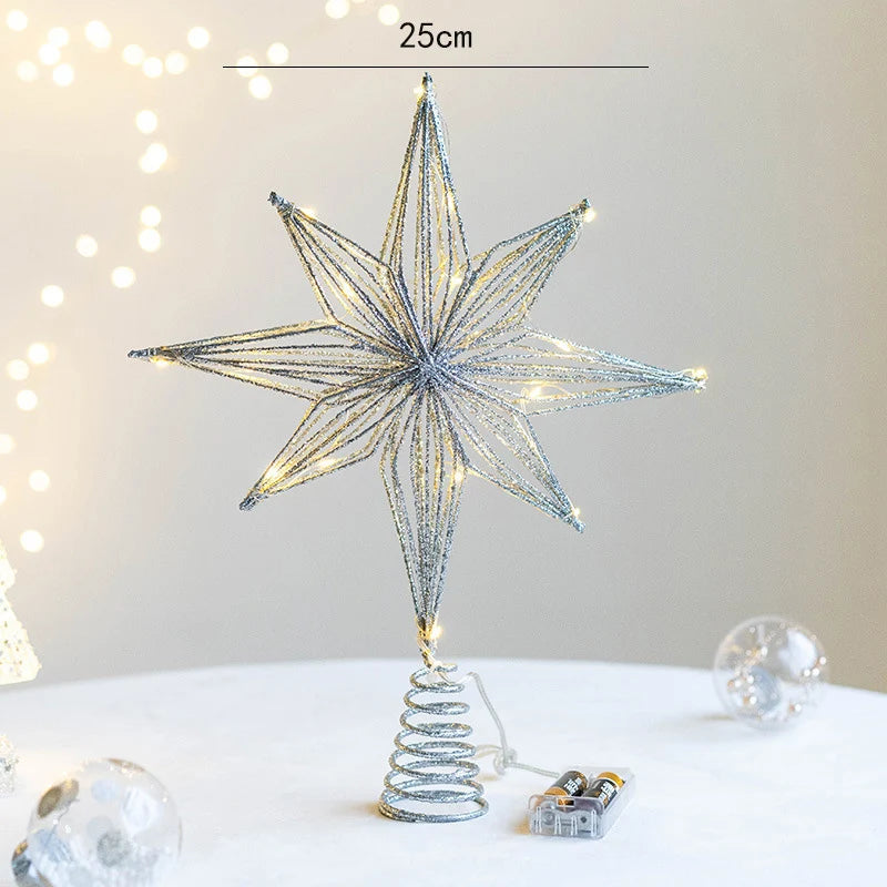 Christmas Tree Toppers Star With LED String Lights Ornaments For Christmas Home Party Decoration Festival Party New Year